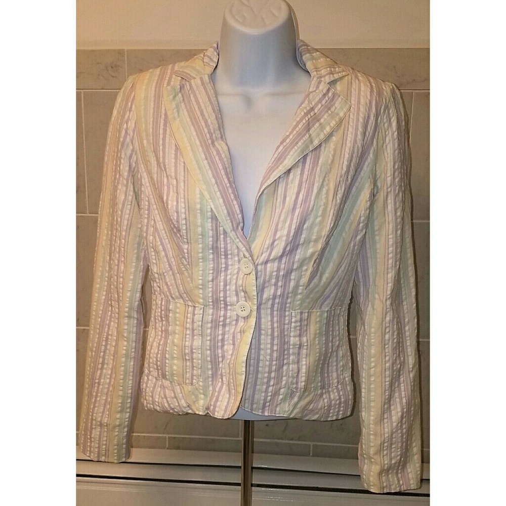 XOXO Career Blazer. Purple/Green/Yellow Stripes